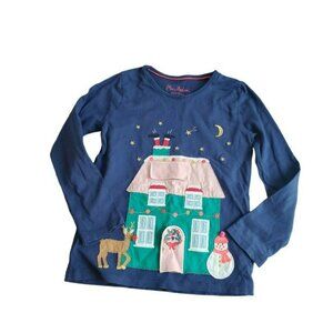 Mini Boden Long Sleeve Lift Flap Holiday House Applique Tee Size 6/7